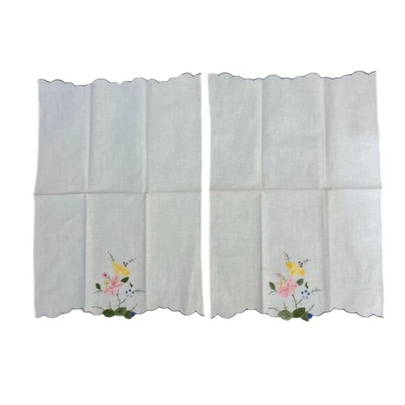 Appliqué Embroidered Floral Cotton Placemats Liners Doilies Set Of 2 Cottagecor - Picture 4 of 12